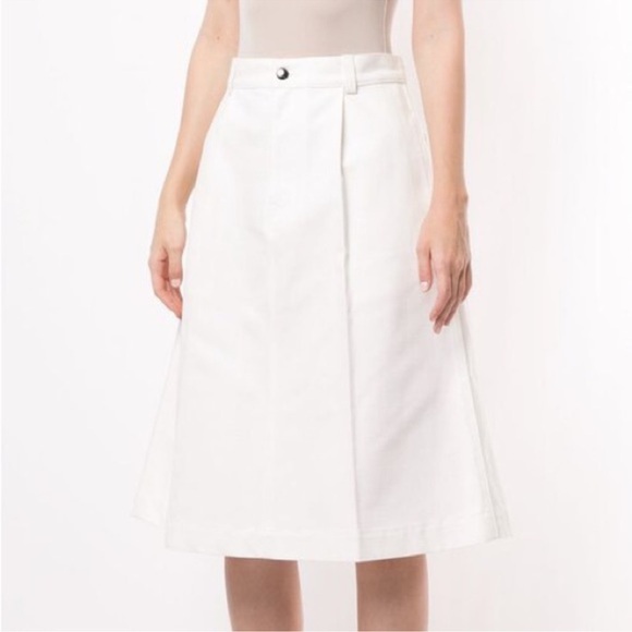 NEW Marni A-Line 100% Cotton White Denim Pleated High Waisted Skirt 44/US 8 - Picture 1 of 16